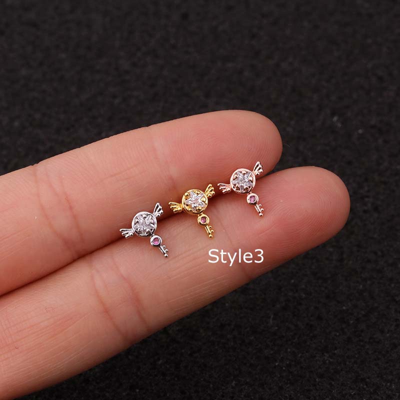 Khuyên Tai Bằng Thép Không Gỉ Đính Đá Zircon 20g