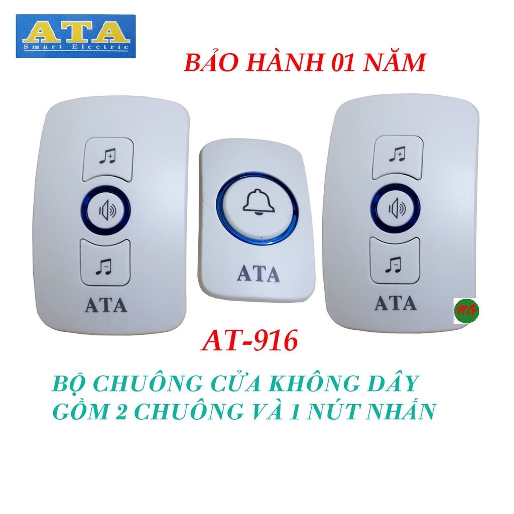 ⚡GIAO HỎA TỐC⚡ CHUÔNG CỬA KHÔNG DÂY ĐA NĂNG - 2 CHUÔNG 1 NÚT NHẤN ATA AT-916A