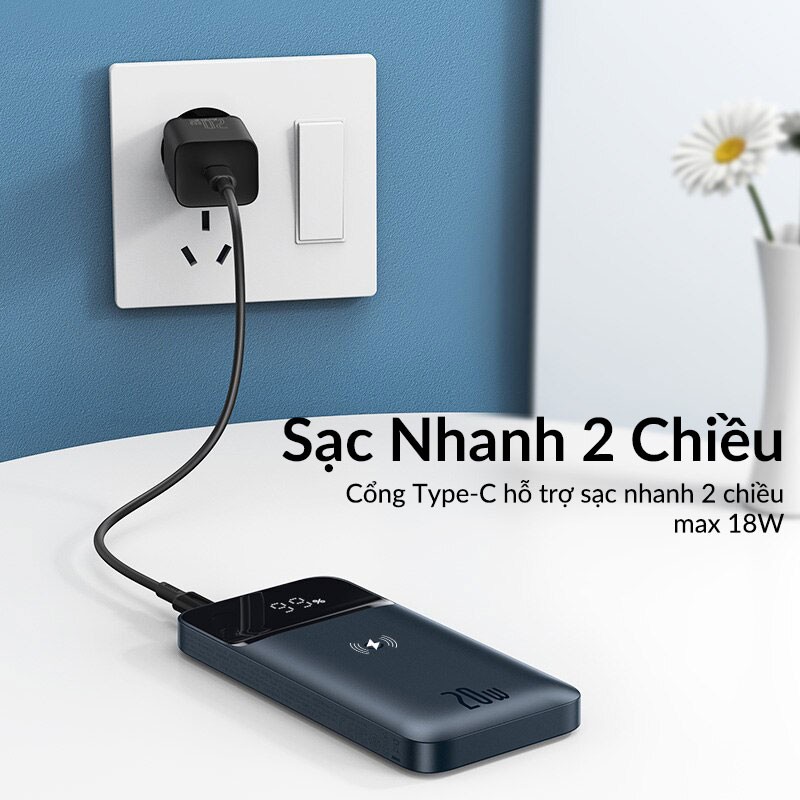 Pin Dự Phòng Không Dây 10000mAh BASEUS Magnetc Wireless Quick Charging, Sạc Nhanh PD 20W, Hỗ Trợ MagSafe Cho iPhone 13