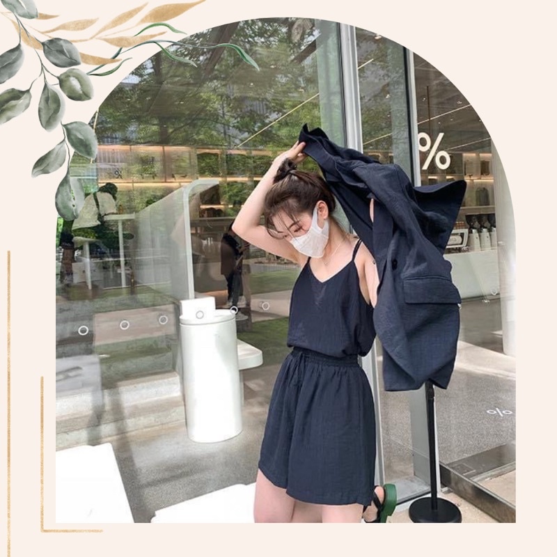 Set bộ nữ đũi mùa hè 2022 (3 món: blazer, áo hai dây, quần short) • 2END
