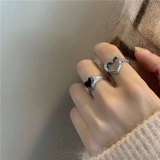 Xj nhẫn đeo ngón trỏ hình trái tim màu đen phong cách retro cá tính 210807