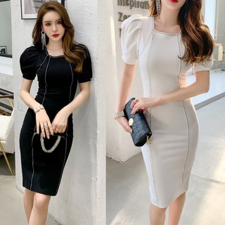 Đầm body tay phồng chỉ nổi KHNGS295