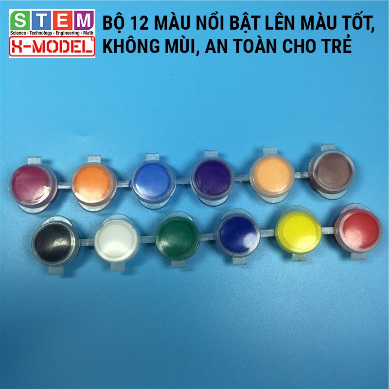 Đồ chơi sáng tạo STEM Bộ dụng cụ tô màu acrylic graffiti 12 màu kèm 2 bút vẽ sơn XMODEL cho bé [ Giáo dục STEM, STEAM]