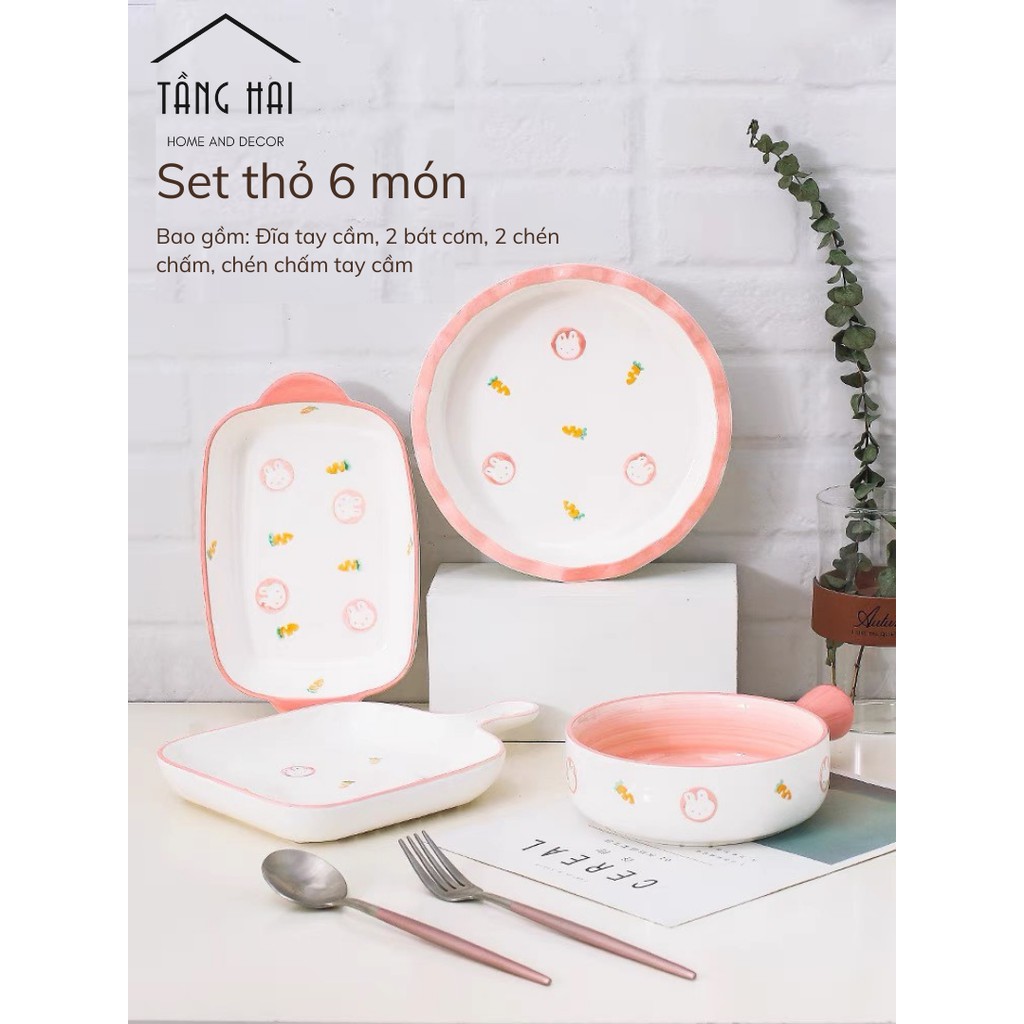 Set Chén Đĩa Gốm Thỏ Cà Rốt