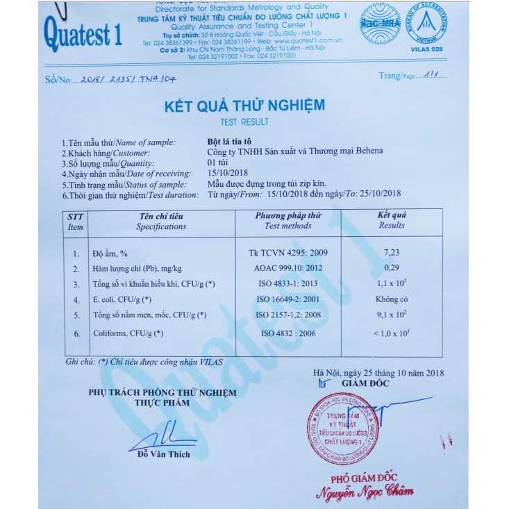 Bột tía tô Behena nguyên chất 100%, hỗ trợ kháng viêm, cảm cúm, ngăn ngừa bệnh Gout