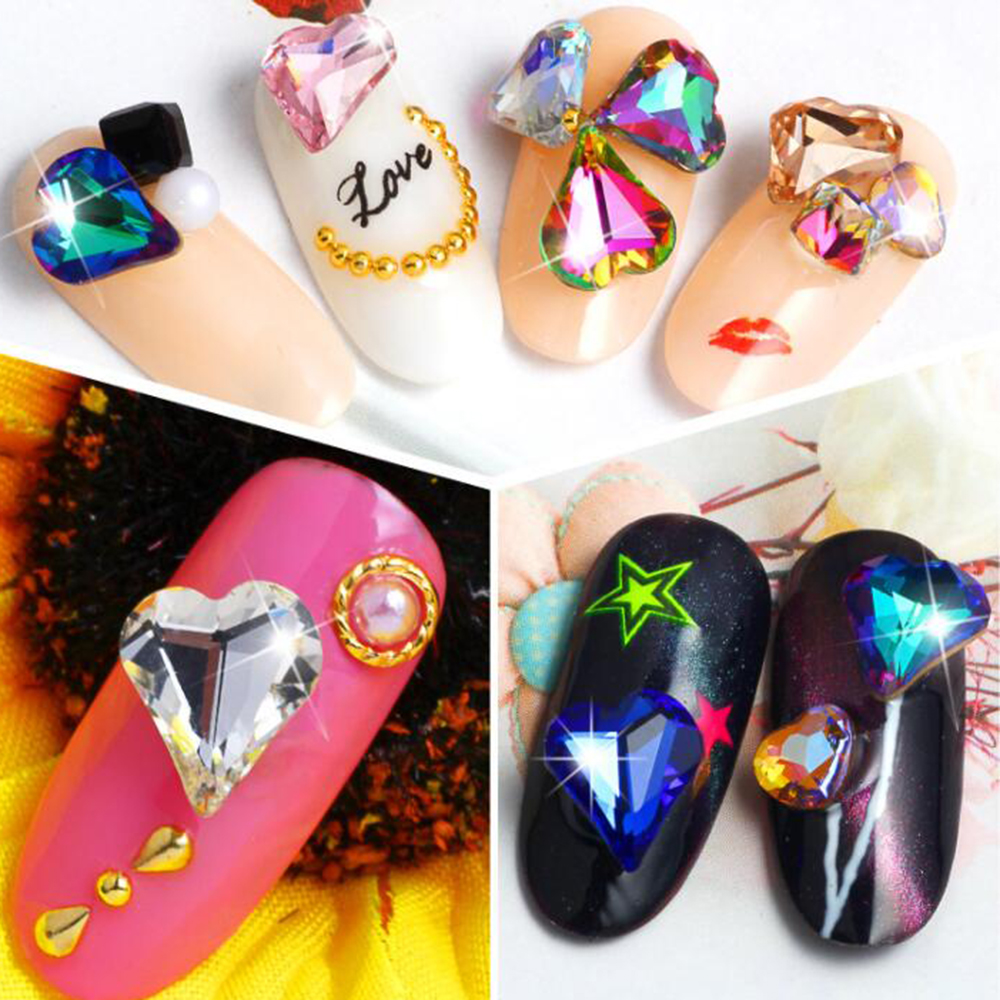 Set 10 Phụ Kiện Hình Trái Tim Nhiều Màu Sắc Xinh Xắn Trang Trí Móng Tay Nghệ Thuật