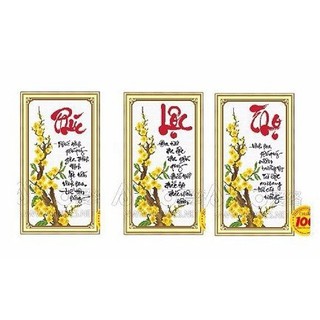 Tranh thêu chữ thập phúc lộc thọ 51326-51328, 30x60x3cm