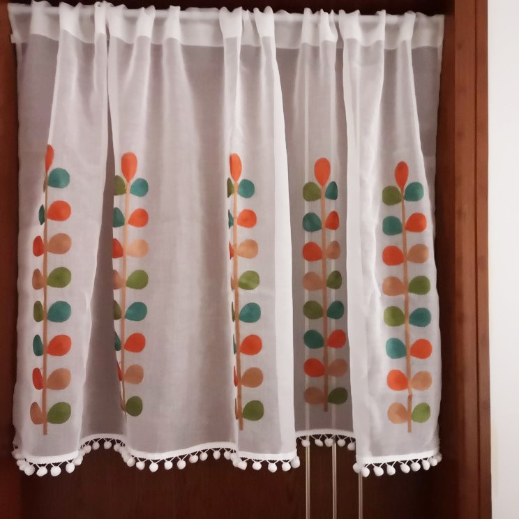 Rèm Cửa Ngắn Thêu Họa Tiết Lá Nhiều Màu Trang Trí Nhà Bếp