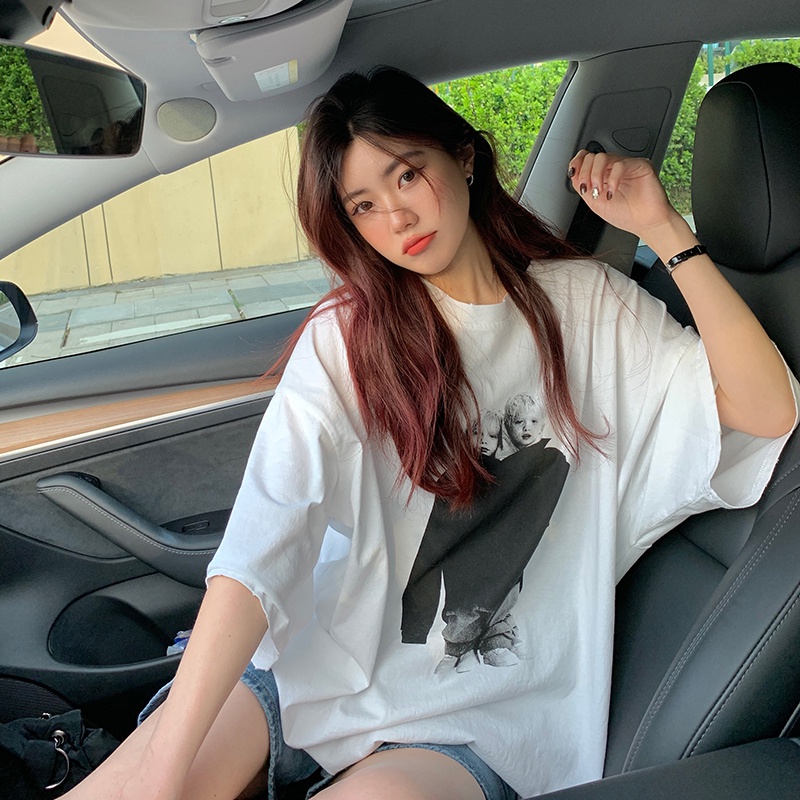 SUXI Áo Thun Ngắn Tay Cổ Tròn Dáng Rộng Thời Trang Mùa Hè Cho Nữ