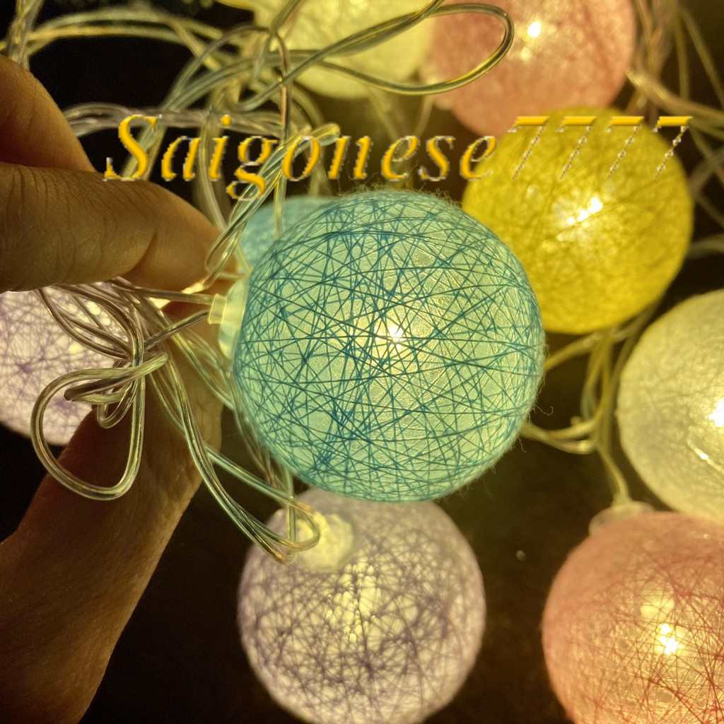 (Điện/Pin/USB) Dài 2 Mét 20 Bóng Đèn Cầu Mây Đèn Led Bóng Tròn Cotton Ball Trang Trí Decor Tiệc Cắm Trại Phòng Ngủ