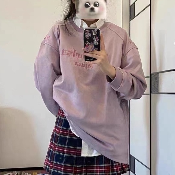 Áo sweater ZHELIHANGFEI tay dài cổ tròn thời trang Mỹ cá tính