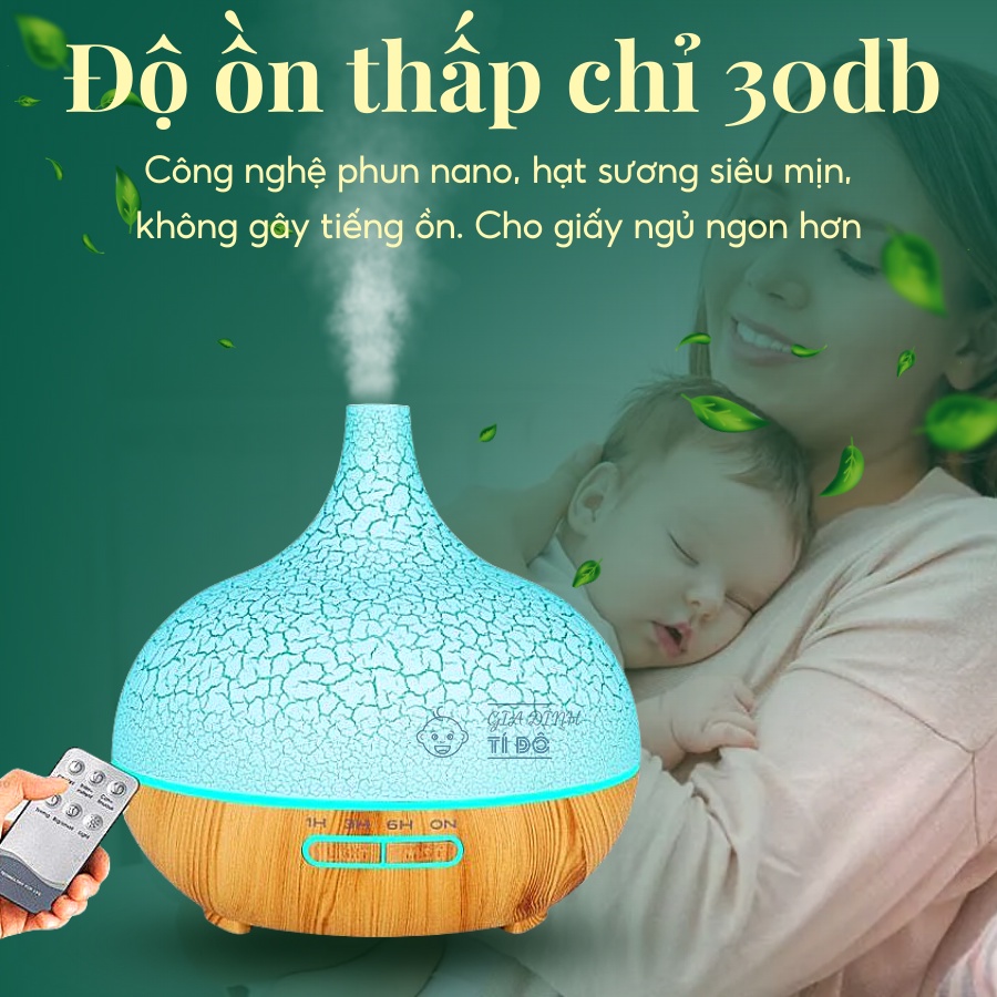 Máy xông tinh dầu, máy khuếch tán tinh dầu Cổ Cao Vân Gỗ, Dung Tích 550ML, Có Điều Khiển, Đèn Led 7 Màu
