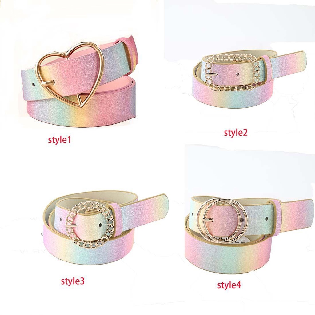 Thắt Lưng Khóa Trái Tim Đính Kim Sa Lấp Lánh Màu Cầu Vồng