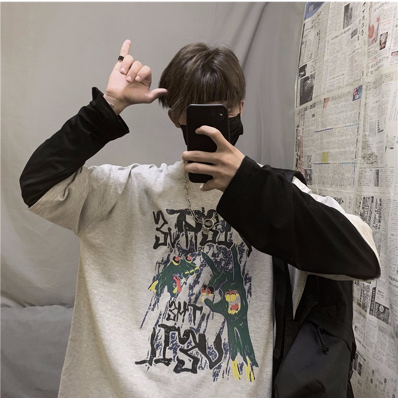 Áo Giả Hai Lớp Tay Dài Phong Cách Harajuku Hàn Quốc Cá Tính 16301