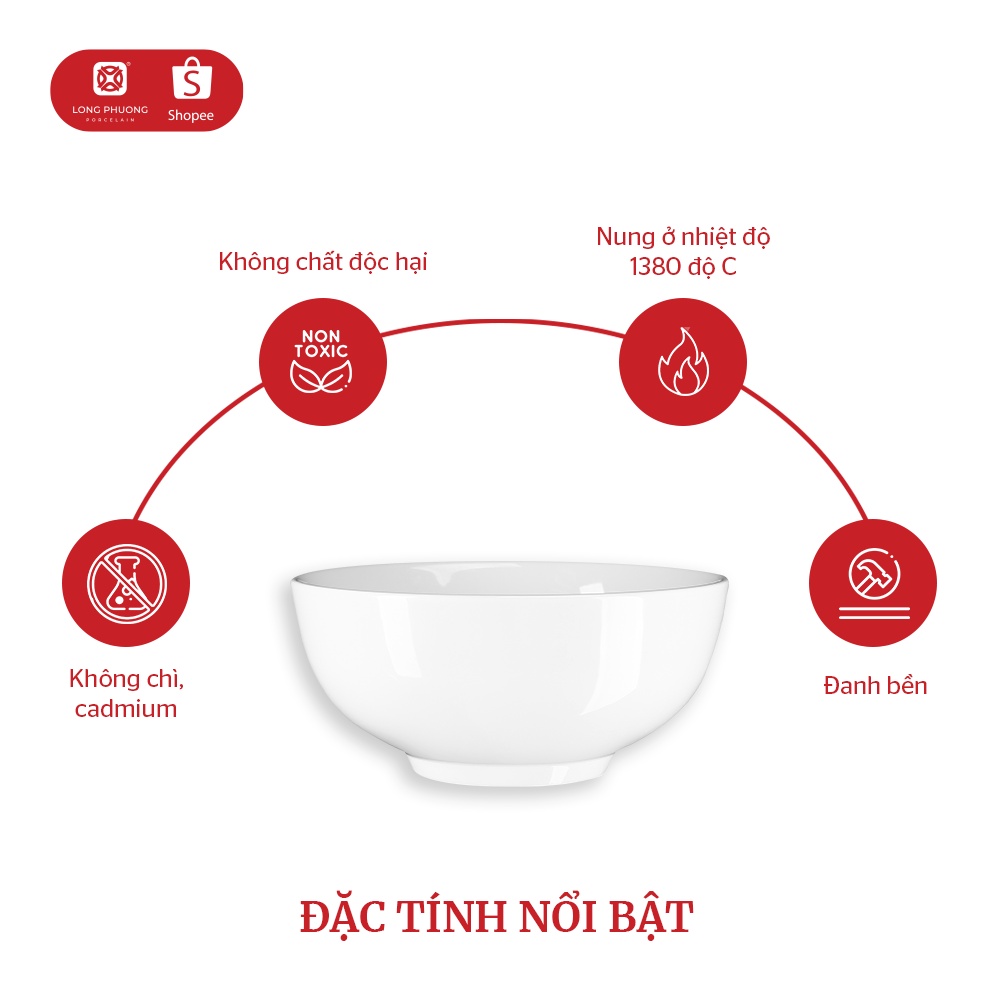 Tô khum sứ Long Phương - Bát tô đựng canh màu trắng cao cấp size từ 6inch đến 9inch