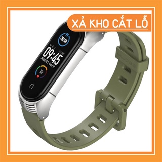 b7 Dây đeo silicon mặt kim loại Mi band 4, mi band 3 viền vân TF chính hãng MIJOBS, dây đeo thay thế MiBand 4, 3 MIJOBS