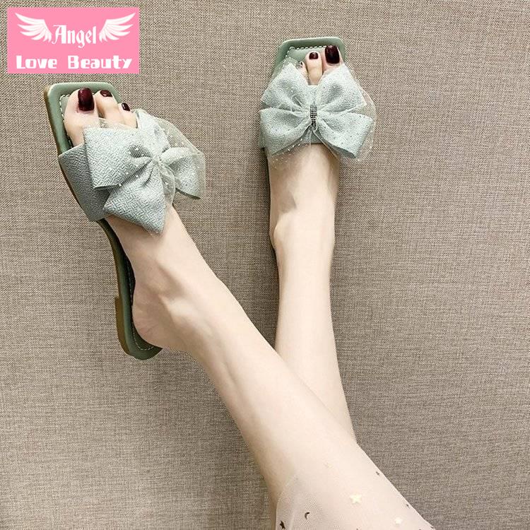Dép Sandal Đế Bằng Đính Nơ Thời Trang Mùa Hè Phong Cách Hàn Quốc Dành Cho Nữ