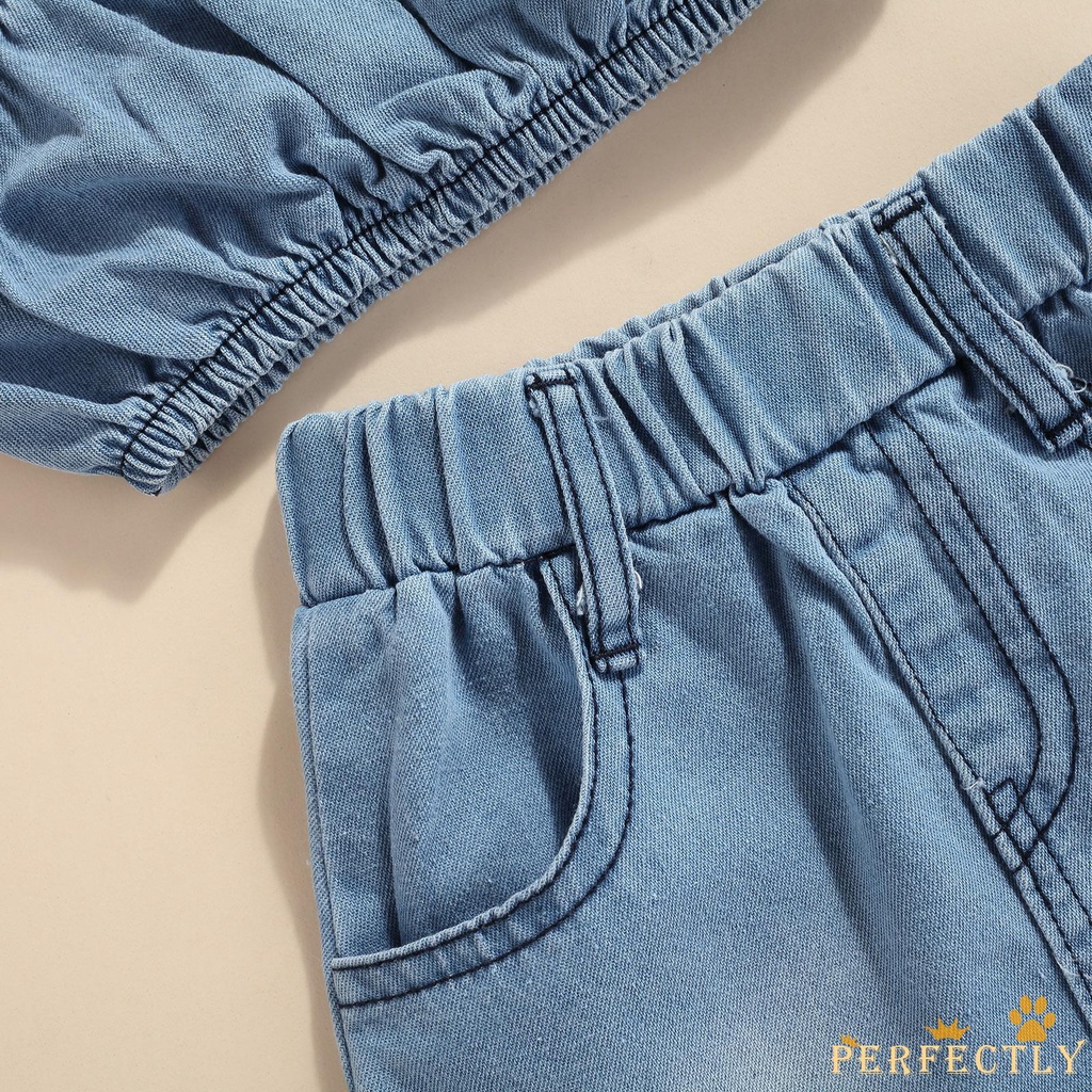 Set Áo Trễ Vai Ngắn Tay + chân váy jean Thời Trang Cho Bé Gái  Tuổi
