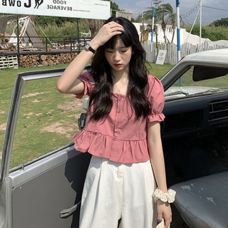 Áo kiểu nữ croptop tiểu thư tay bồng ngắn cổ vuông dễ thương điệu đà thời trang 2020