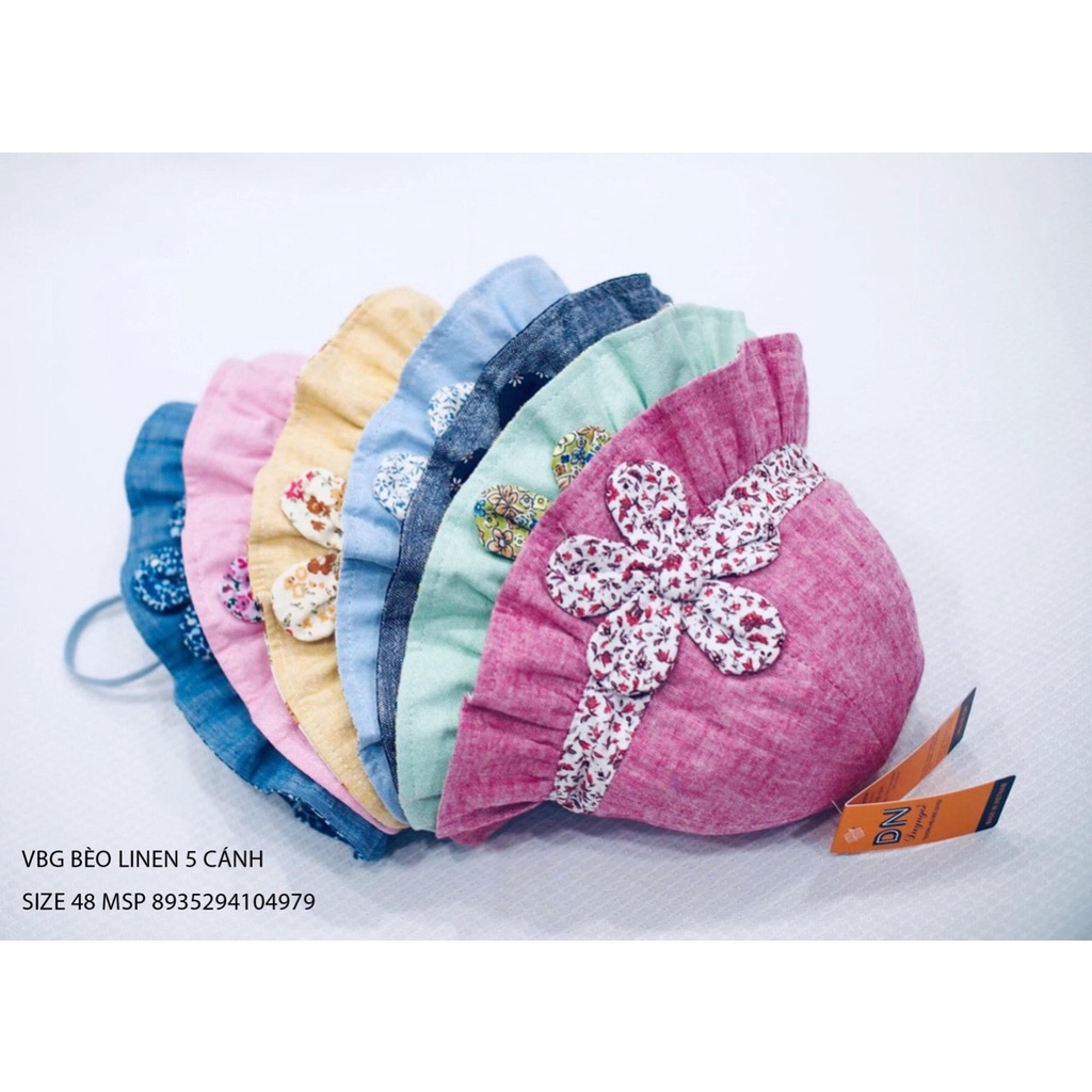 Nón vành tròn viền bèo linen hoa 5 cánh Duy Ngọc size 48cm