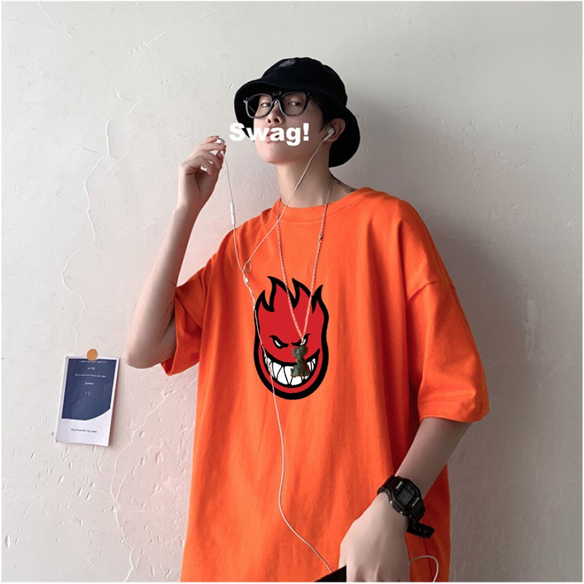 Áo thun nam nữ tay lỡ Mùa Hè Màu Cam BUR FIRE form rộng siêu nổi, áo thun unisex phông basic