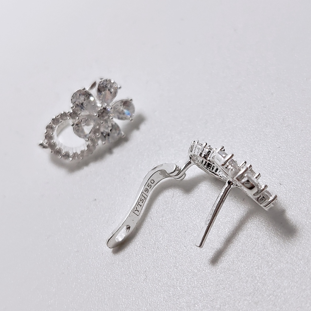 Khuyên tai bạc Khuyên cài Hoa nạm đá sang chảnh s950 cao cấp