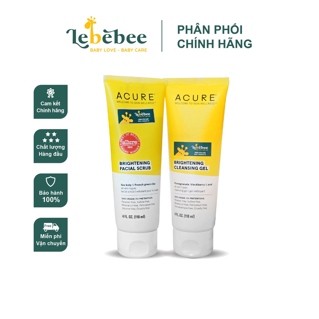Combo sữa rửa mặt và tẩy da chết organic Acure
