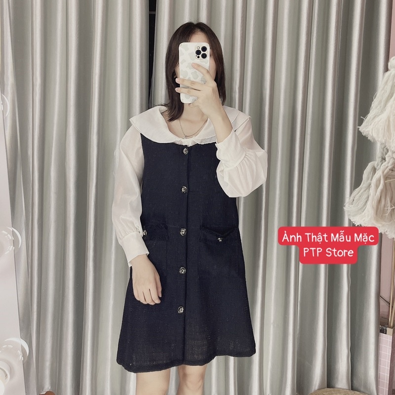 [Siêu Hot] Set Áo Tơ Mix Yếm Váy Dạ Tiểu Thư , Bộ Váy Dạ Siêu Xinh Có Ảnh Thật Kèm Video