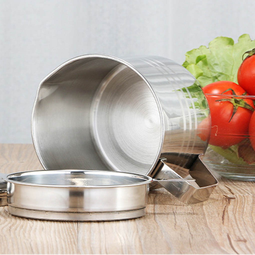 【VOLLTER】 Home Bacon Grease Container with Strainer Stainless Steel Oil Storage Can Strainer 1.2L with Lid