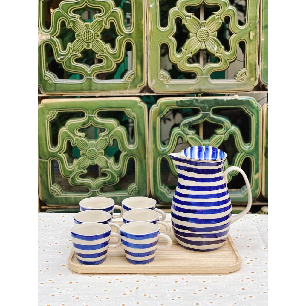 Bộ bình nước họa tiết đơn giản nhẹ nhàng - Bình nước Bát Tràng