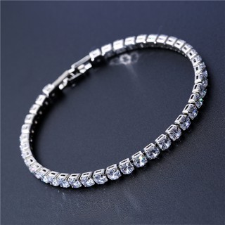 Vòng đeo tay mạ bạc đính hạt đá zircon nhân tạo 4mm thời trang dành cho nam và nữ
