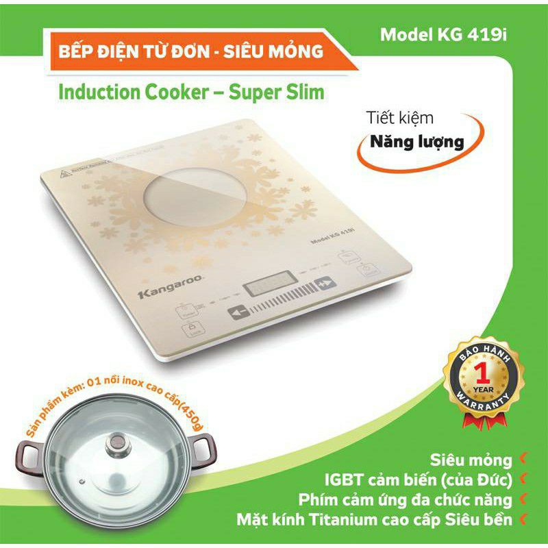 Bếp Từ KANGAROO KG417i hoặc KANGAROO KG419i Mặt Kính Cường Lực - chính hãng - Bảo hành 12 tháng