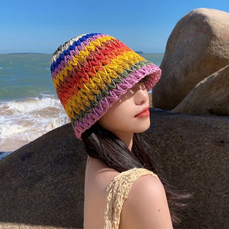 Nón Tai Bèo Đan Len Thủ Công Màu Sắc Cầu Vồng Xinh Xắn
