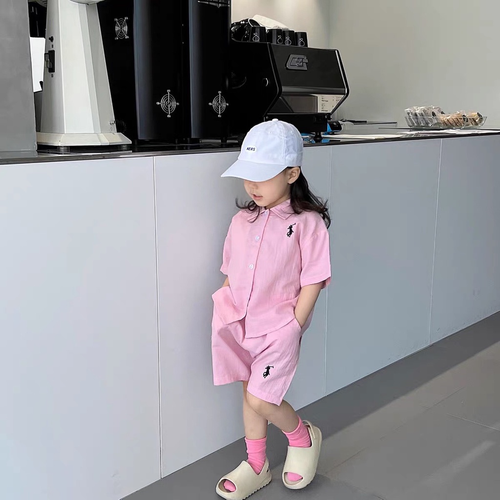 Bộ Quần Đùi Áo Sơ Mi Trẻ Em Cho Bé Trai Và Bé Gái Chất Liệu Vải Đũi Mềm Mịn Thoáng Mát Ken Store