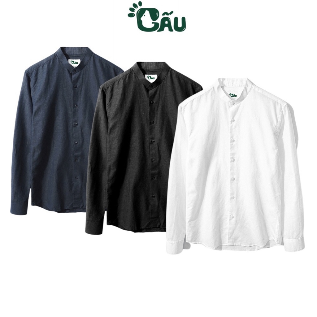 ✥✇❈Áo sơ mi nam Gấu 194 cổ trụ - tàu tay dài vải coton lụa mềm co dãn, ít nhăn form slimfit sang trọng cao cấp