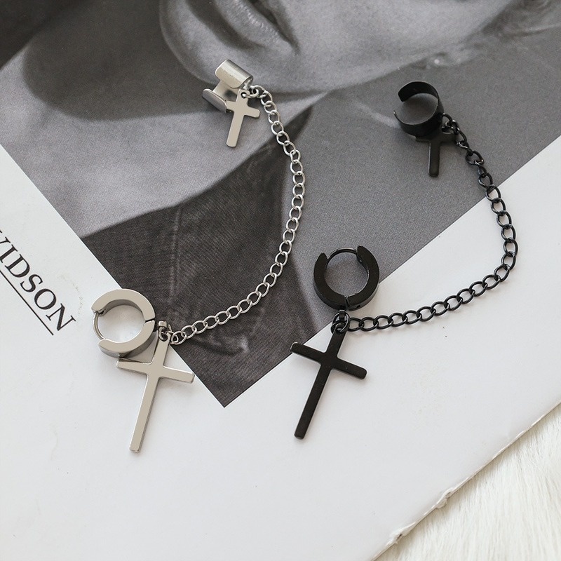 Multicolor Stainless Steel Cross Earring Punk Hinged Dangle Earrings for Unisex Jewelry Gift