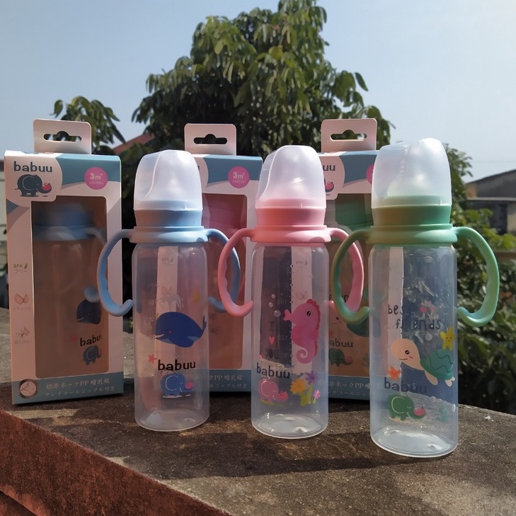 (Tặng kèm 1 núm) Bình sữa Babuu Baby Cổ hẹp nhựa PP dung tích 60/125/250ml