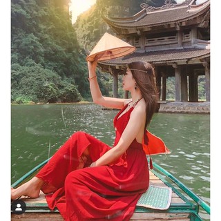 MAXI YẾM ĐỎ HỞ NGỰC XẺ ĐÙI