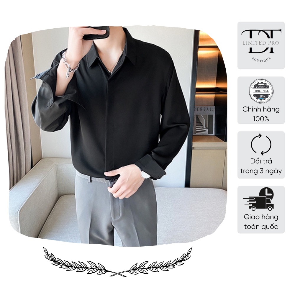 Áo Sơ Mi dài tay nam xuân hè băng lụa ẩn nút phiên bản hàn quốc cao cấp ý nghĩa áo sơ mi công sở xếp nếp giản dị