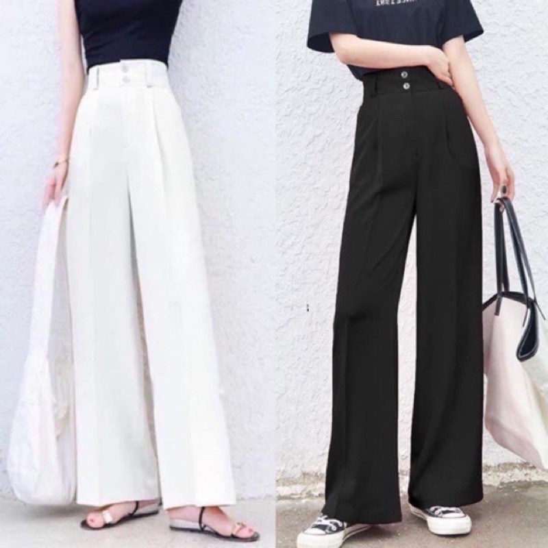 Quần Culottes - Quần Ống Rộng Cạp Cao 2 Cúc Mới