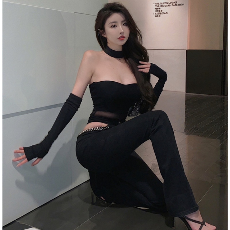 Bộ Áo Tay Phối Lưới + Quần Jean Rách Thời Trang Mùa Hè Dễ Phối Đồ Cho Nữ