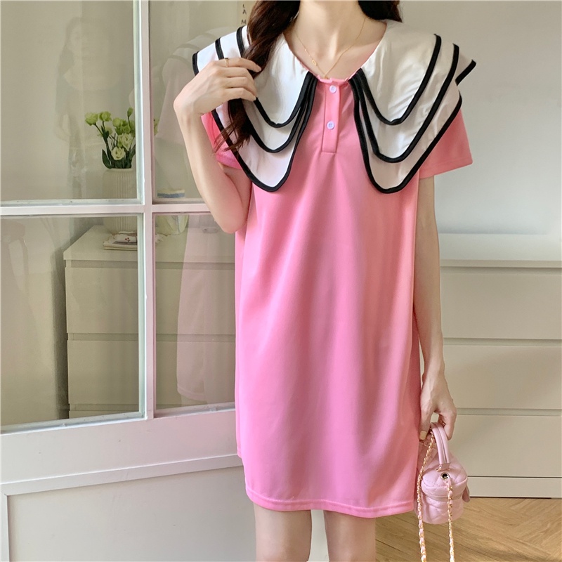 Đầm SUXI tay ngắn cổ búp bê dáng rộng thiết kế đơn giản thời trang mùa hè cho nữ