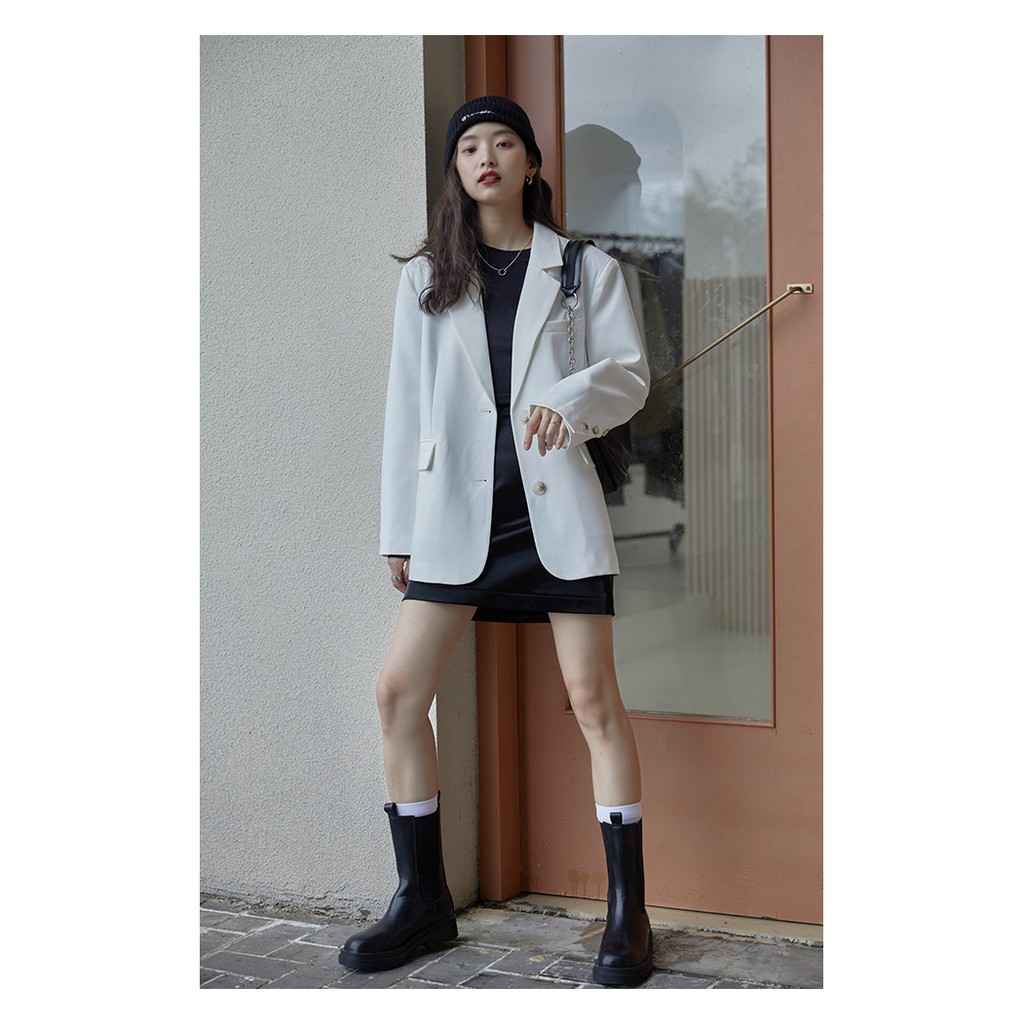 Áo blazer nâu tây sang chảnh màu đen trơn, mầu trắng - Áo vest ,áo blazer nữ vải trượt vạt bầu dáng rộng,hàng xuất khẩu | BigBuy360 - bigbuy360.vn