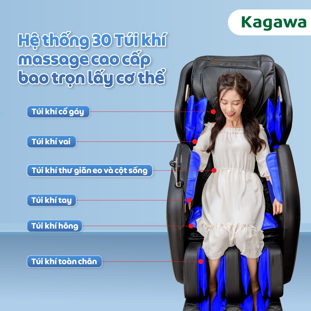 Ghế massage toàn thân Kagawa K6 pro con lăn 4D, đa năng, tự động xoa bóp từ cổ, vai, gáy đến chân