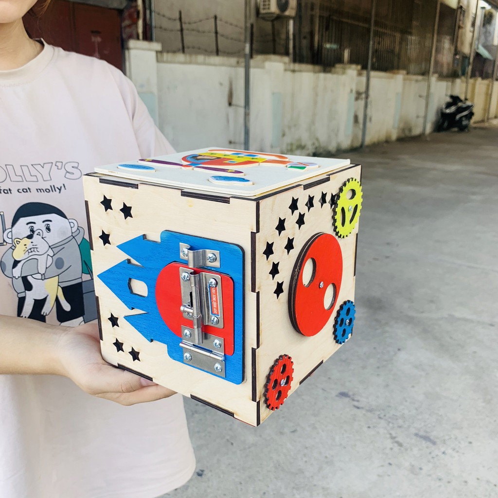 Bảng Bận Rộn Hình Lập Phương Busy Cube Đa Chức Năng Cho Bé Phát Triển Toàn Diện,Đồ Chơi Gỗ Thông Minh