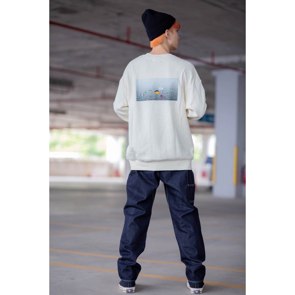 Áo Sweatshirt Nam BOO Nỉ Không Mũ In Graphic BOOSticker Biển Rác