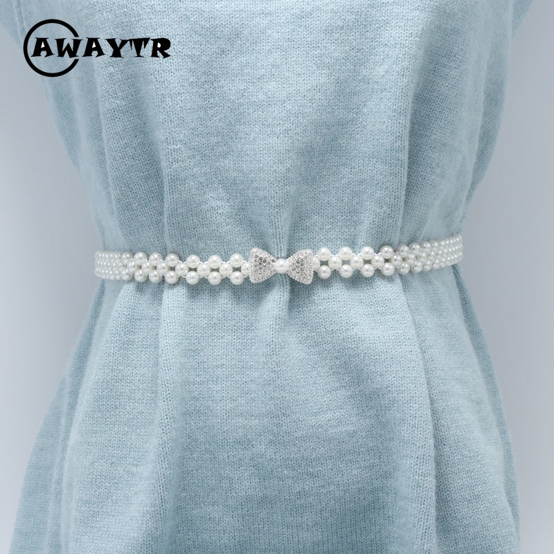 Thắt Lưng Chuỗi Hạt Ngọc Trai Co Giãn Thời Trang Cho Nữ