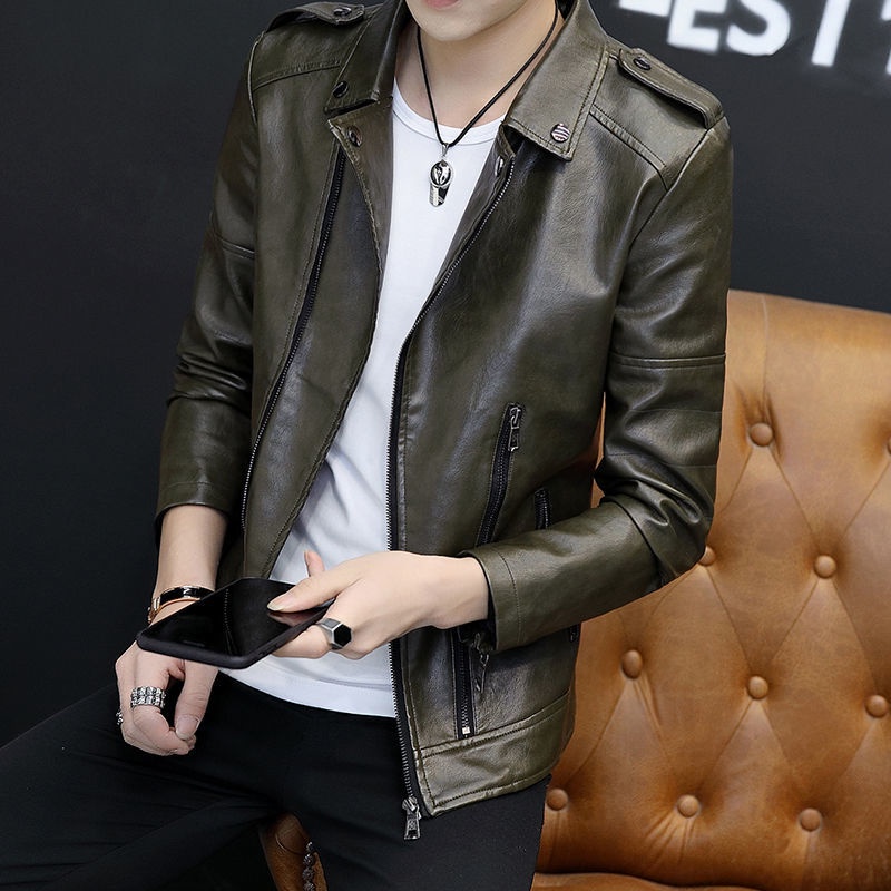 Áo Khoác Da Lót Nhung Phong Cách retro Thời Trang Xuân Thu Cho Nam