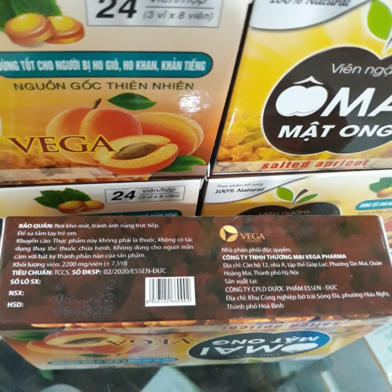 Viên Ngậm Ô Mai Mật ong chứa chanh đào chanh gừng giảm ho, giảm đau rát cổ họng, bị khản tiếng hộp 24 viên