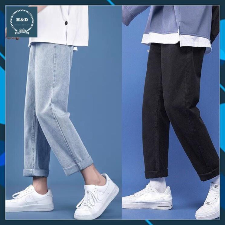 Quần bò, jean baggy nam, xanh + đen, ống suông rộng, Style hàn quốc